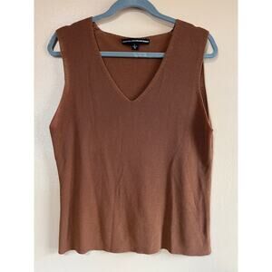 Linda Allard Ellen Tracy L Rust Brown Sleeveless Knit Sweater Tank V Made USA